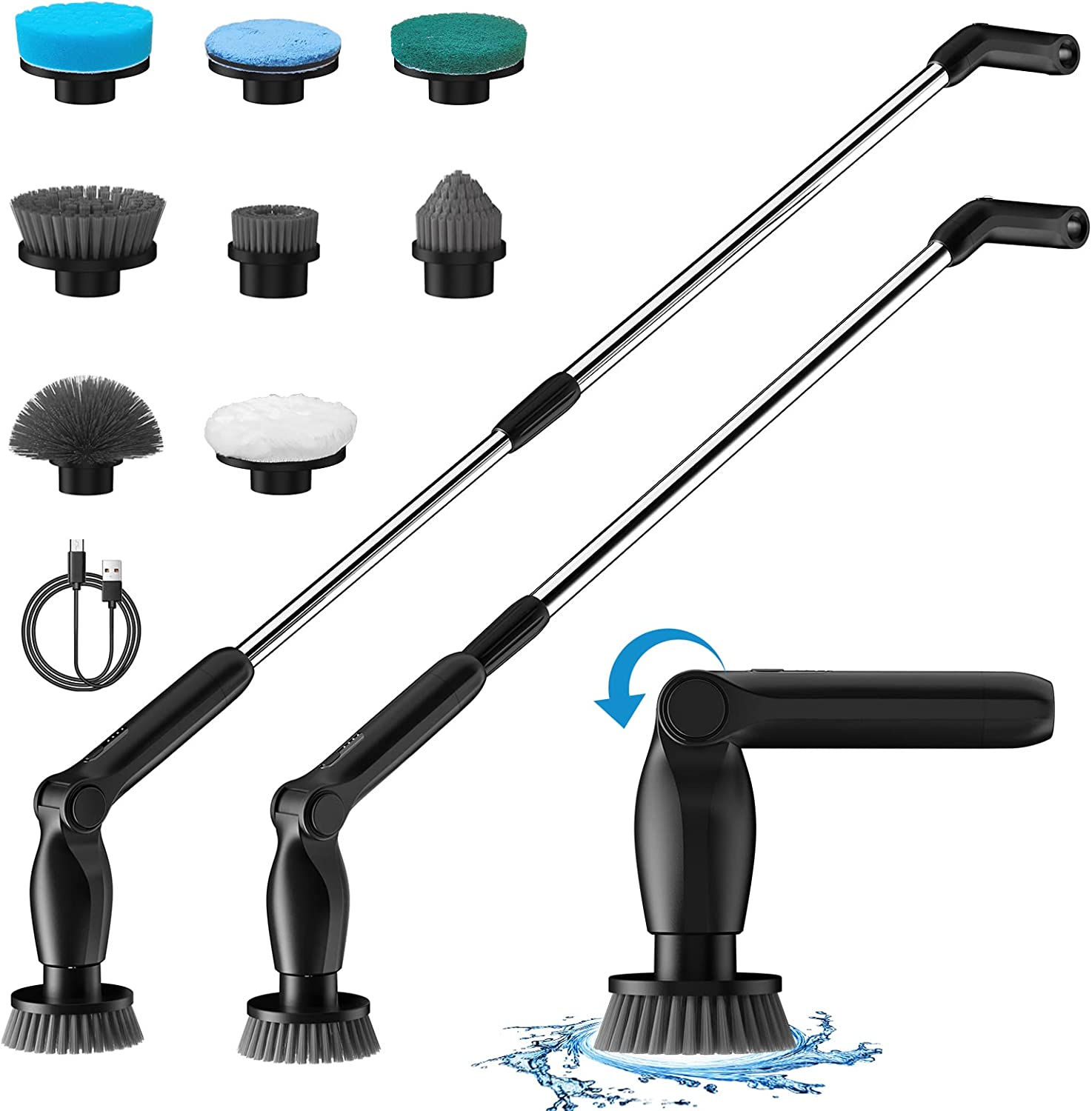 Leebein Electric Spin Scrubber, Cordless Cleaning Brush with 8 Replaceable  Brush Heads,Extension Handle,Power Cleaning Scrub for Bathroom Floor Tile  Car,Black 